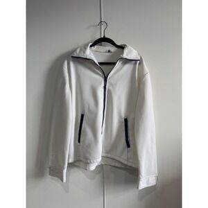 Vintage Kmart Double Knit Jacket Mens Large White Full Zip Stand Collar 70s